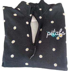 Petals & Peacock - Daisy garden black quarter zip sweater -  Medium